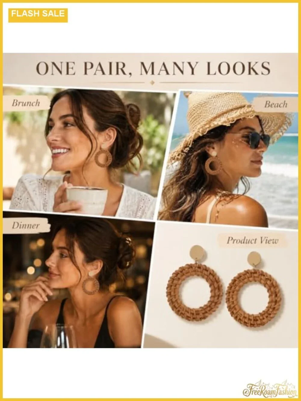 Handwoven Rattan Dangle Earrings Boho Beach Jewelry Women